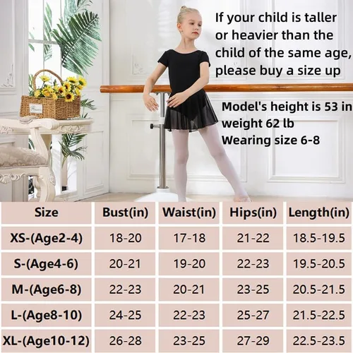 Vista 6 de DIPUG Leotardos de ballet para niñas con falda extraíble, vestido de baile con espalda hueca para niñas