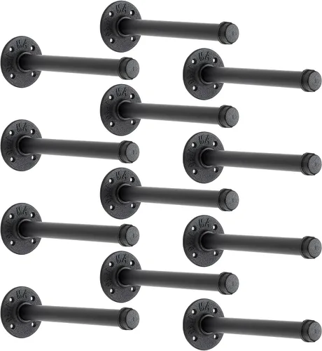 Vista 14 de Perchero flotante de tubo industrial negro de 6 pulgadas montado en la pared, estante de ropa resistente para colgar, barra de colgar multiuso