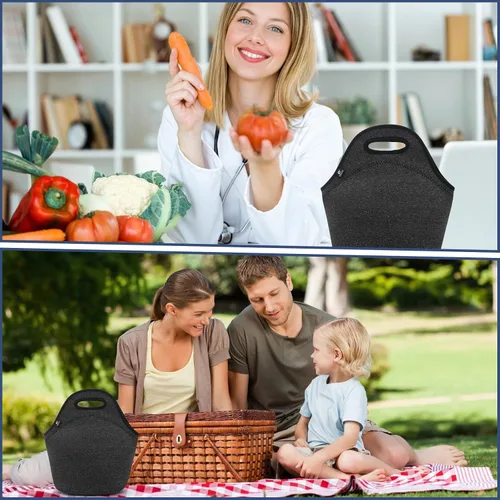 Vista 7 de LOVAC Lonchera de neopreno para hombres, bolsa de almuerzo aislada, duradera e impermeable, reutilizable, suave y ligera (negro)