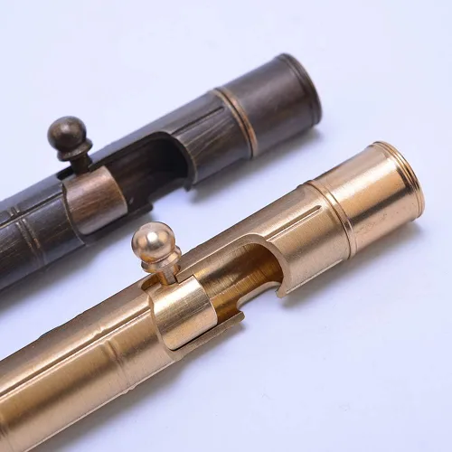 Vista 7 de Pluma en forma de bambú de latón macizo, Bolt Action EDC Pocket Signature Bolígrafo (latón)