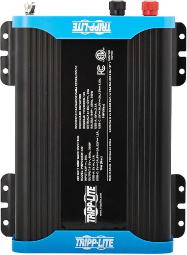 Vista 5 de Tripp Lite Inversor de corriente compacto de onda sinusoidal pura de 300 W, 2 tomas, 1 puerto de carga USB + 1 USB-C, soportes de montaje incluidos