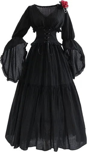 Vista 9 de Vestido renacentista para mujer, vestido victoriano, vestido de novia de Beige