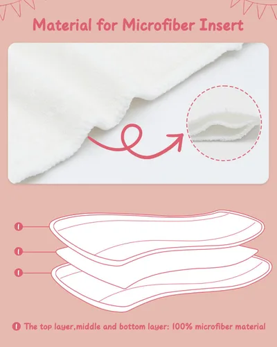 Vista 3 de babygoal Insertos de pañales de tela reutilizables, paquete de 12, absorbentes y transpirables, insertos de microfibra de 3 capas para pañales