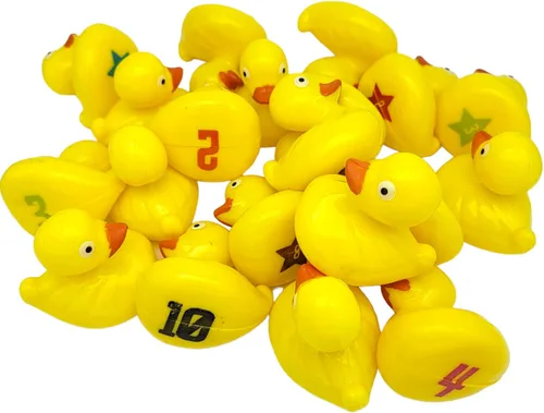 Vista 5 de Juego flotante a juego con peso de patitos amarillos (paquete de 20) Flotador de estanque de patos de plástico. (2.75 pulgadas) Divertido juguete