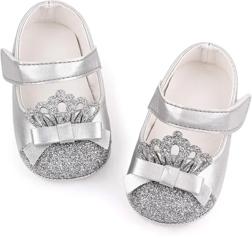 Vista 2 de Zapatos deportivos para niños pequeños zapatos de piel con corona para recién nacidos zapatos de princesa para primeros pasos
