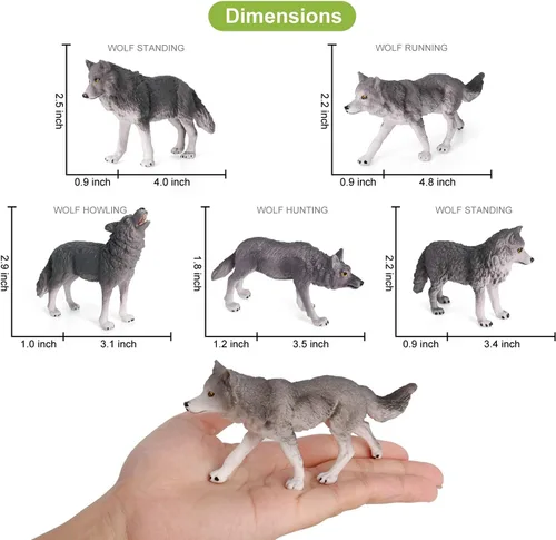 Vista 4 de Volnau Juguetes de lobo figuras de animales, 7 piezas, paquete de figuras de zoológico para niños pequeños, decoración de Navidad, regalo preescolar