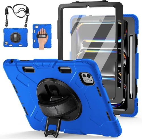 Vista 32 de Funda para iPad Pro 11 M5 2025/M4 2024: Funda protectora para iPad Pro de 11 pulgadas 5ª generación con protector de pantalla, soporte, asa y correa