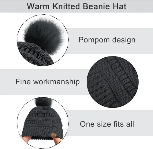 Vista 3 de URATOT Conjuntos de punto cálido de invierno, gorro de punto, bufanda, cubierta facial, guantes para pantalla táctil, para hombres y mujeres