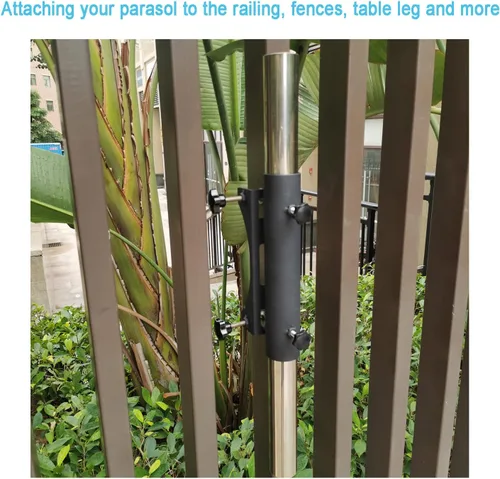 Vista 6 de Soporte resistente para sombrilla de patio al aire libre, clip fijo, abrazadera ajustable para sombrilla con perilla giratoria de mano
