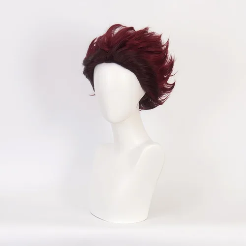 Vista 3 de Anime Demon Slayer Kimetsu No Yaiba Kamado Tanjirou Cosplay Peluca Hombres Mujeres Resistente al Calor Pelucas de Pelo Sintético Halloween
