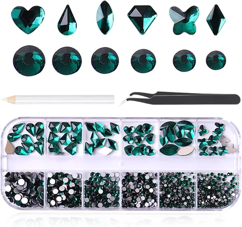 Vista 35 de 3520 diamantes de imitación de uñas color dorado champán para uñas, multiformas con parte trasera plana, diamantes de imitación redondos