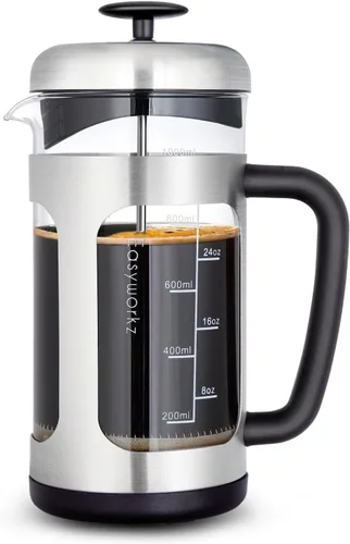 Vista 9 de Easyworkz French Press - Cafetera de 12 onzas con vidrio de borosilicato, mango de agarre suave