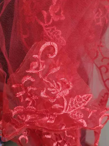 Vista 3 de Aimeely Mujeres Vintage 3M Rojo Encaje Apliques Largo Boda Novia Velo Accesorios Para el Cabello