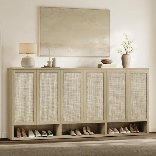 Vista 16 de SICOTAS Gabinete de almacenamiento de zapatos de ratán – Armarios modulares para zapatos con puerta alta y grande para almacenamiento de zapatos