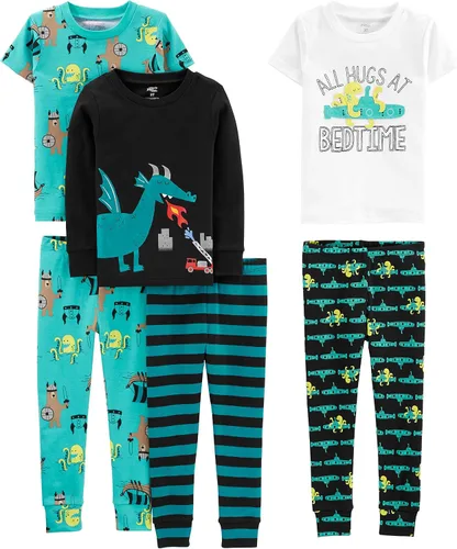 Vista 23 de Simple Joys by Carter's Conjunto de pijama de algodón ajustado de 6 piezas para bebés, niños pequeños y niñas, paquete de 3
