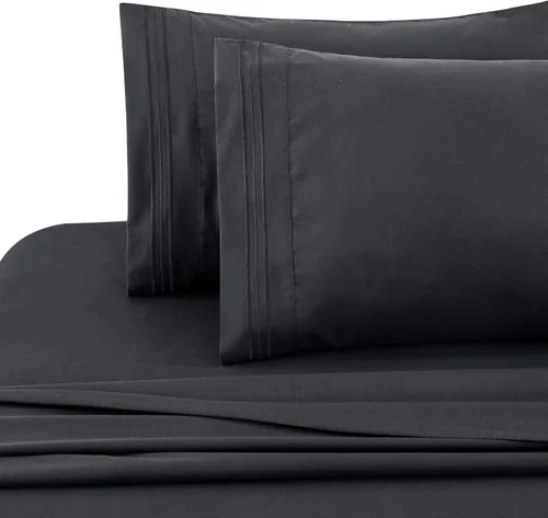 Vista 5 de Marina Decoration Juego de sábanas de 4 piezas con 2 fundas de almohada bordadas, de rayón sólido de bambú para todas las estaciones, con 2 fundas