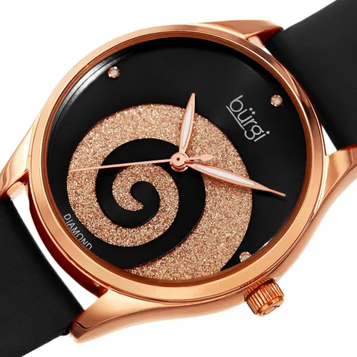 Vista 2 de Burgi BUR201 - Reloj de mujer con marcadores de diamantes - Esfera de rayos solares con cristales brillantes en polvo - Correa de piel auténtica