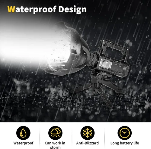 Vista 5 de Proyector recargable súper brillante, linterna táctica de mano, 4 modos, de alta potencia, portátil, impermeable, reflector para trípode al aire