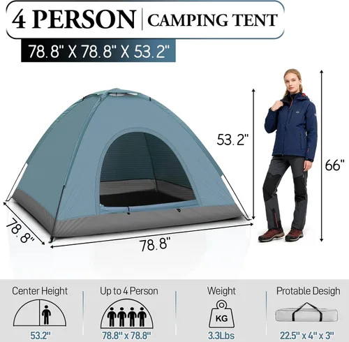 Vista 2 de Outvita Tienda de campaña para 4 personas con lluvia y bolsa de transporte, tienda de campaña impermeable de fácil instalación con ventanas de malla
