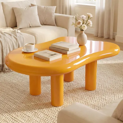 Vista 7 de Moderna mesa de centro Cloud con mesa espaciosa, mesa central irregular de 35.43 pulgadas de ancho con 4 patas sólidas, mesa de té decorativa