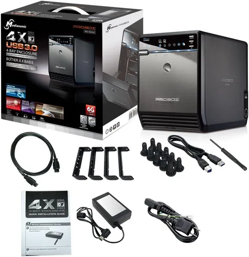 Vista 5 de Mediasonic PROBOX gabinete de HDD SATA con 4 compartimientos de 3.5 pulgadas, soporte para USB 3.0 eSATA, HDD SATA de 30TB (HF2-SU3S3)
