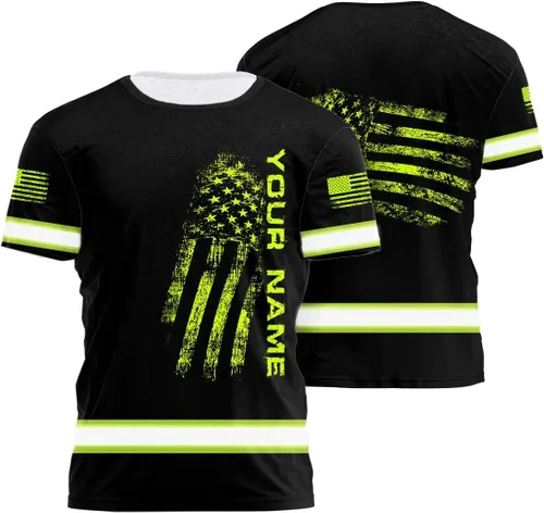 Vista 10 de Camisa de alta visibilidad para hombre, camisas de seguridad reflectantes con nombre personalizado para patriota, patriótico, veterano, militar