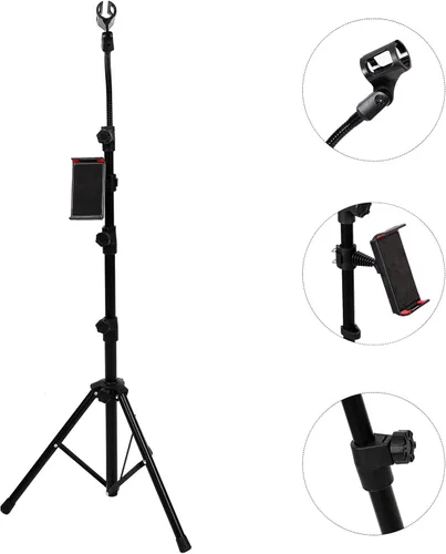Vista 7 de SOLUSTRE Trípode de soporte de micrófono profesional ajustable con base antideslizante resistente soporte telescópico de micrófono para cantar