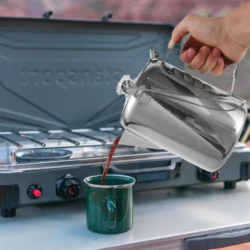 Vista 8 de Cafetera de camping – Percolador de estufa con perilla de vidrio superior transparente – Cafetera de camping para viajes de preparación rápida