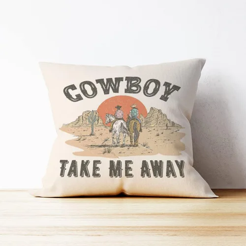 Vista 2 de Mancheng-zi Cowboy Take Me Away - Funda de almohada retro con diseño de atardecer occidental, regalo de vaquera, 18 x 18 pulgadas, funda de cojín