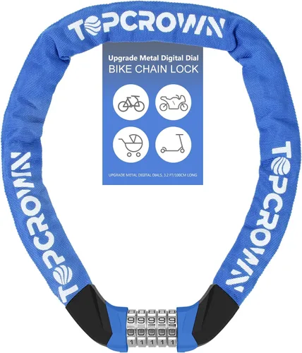 Vista 21 de Topcrown Cerradura de cadena para bicicleta, diales digitales de metal mejorados, 3.2 pies de largo, alta seguridad, resistente, antirrobo