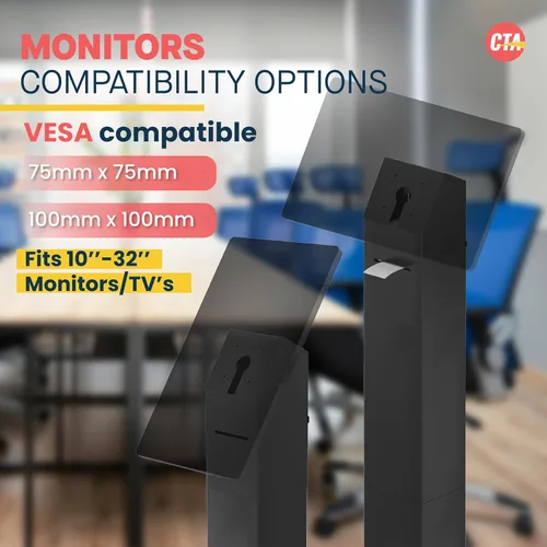 Vista 4 de CTA Digital Quiosco con estante de impresora, quiosco de soporte de piso compatible con VESA con almacenamiento de impresora cerrado y gestión