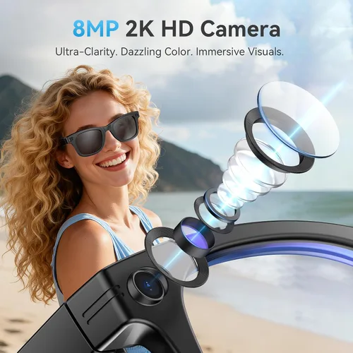 Vista 2 de AI Smart Glasses with Camera,8MP 2K HD Camera Glasses,AI Voice Control,Photo Recognition and Translation,Smart Sunglasses with Bluetooth Call,IP67