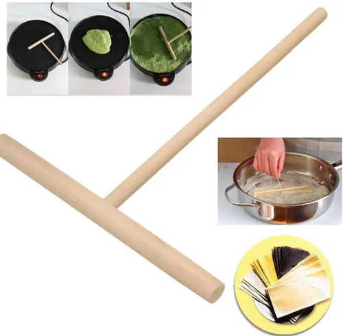 Vista 4 de 5 piezas para hacer panqueques, plancha para panqueques, esparcidor de madera en forma de T, crepé, esparcidor de masa para panqueques, herramienta