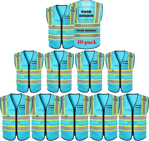 Vista 24 de Chaleco de seguridad reflectante de alta visibilidad con 5 bolsillos y cremallera clase 2 para adultos, unisex, ropa de trabajo de seguridad