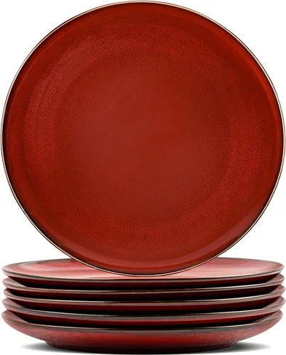 Vista 8 de vicrays Juego de Platos de Cena de Cerámica, 10.5 Pulgadas, Juego de 6, Redondos, Apto para Microondas, Horno, Lavavajillas, Porcelana Acanalada