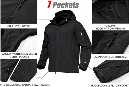 Vista 6 de MAGCOMSEN - Chaqueta táctica con capucha para hombre, impermeable, suave, abrigo de invierno