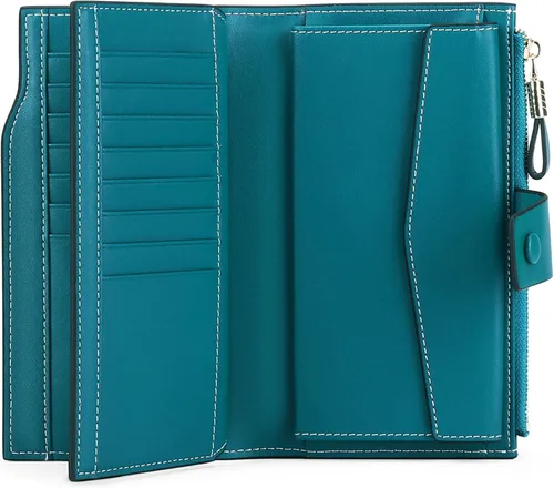 Vista 6 de SENDEFN - Cartera de cuero para mujer, portatarjetas con bloqueo RFID, monedero para mujer con cierre