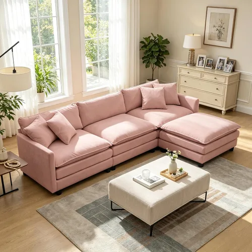 Vista 20 de Sofá modular convertible seccional, sofá de 4 asientos en forma de L con diván reversible, sofá de nube de asiento profundo, sofá cama 3 en 1, tela