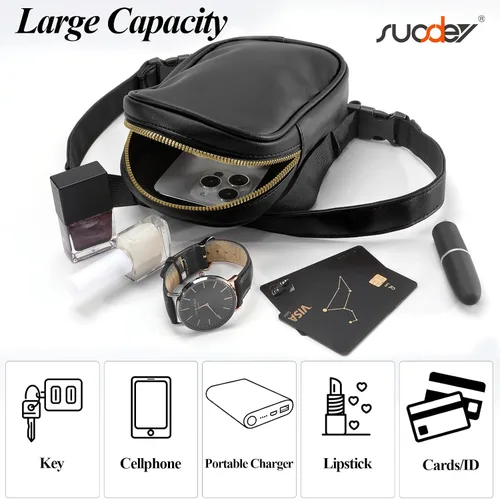 Vista 6 de SUOSDEY Riñonera de cuero para mujer, riñonera de cuero
