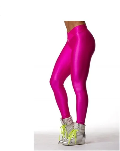 Vista 2 de Hupplle Moda neón elástico flaco brillante Spandex Leggings Pantalones