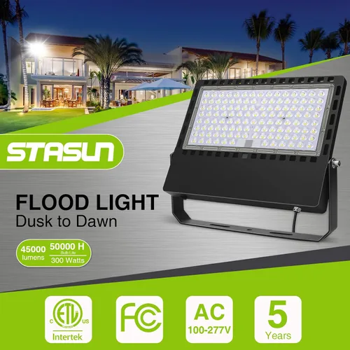 Vista 2 de STASUN Luz de inundación LED de 300 W 45000 lm del anochecer al amanecer Fotocélula al aire libre - Serie Flying Ultra, certificado ETL 5000K luz
