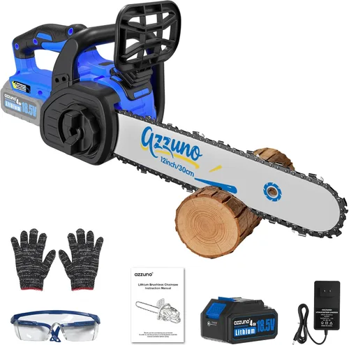 Vista 8 de AZZUNO Mini motosierra, motosierra eléctrica portátil de 6 pulgadas, inalámbrica, pequeña motosierra de mano con 2 baterías recargables y 2 cadenas