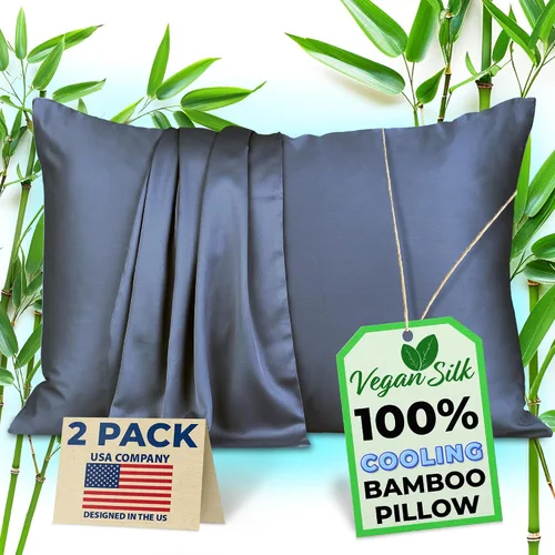 Vista 13 de Fundas de almohada 100% viscosa derivada de bambú - Funda de almohada refrescante - Tamaño estándar, crema, juego de 2 con cremallera