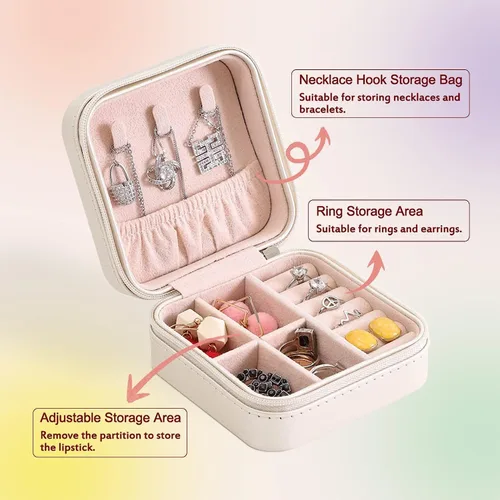 Vista 3 de iDIY Joyero personalizado para mujer, joyero de viaje con nombre y flor del mes de nacimiento, organizador de joyas para anillos, collares, aretes