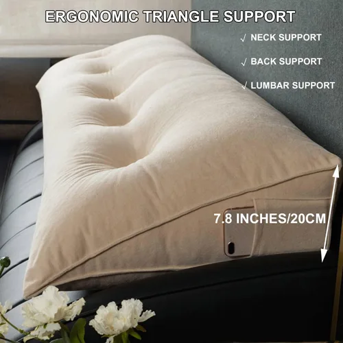 Vista 3 de Almohada triangular para cabecero, cojín triangular de color sólido, almohada de descanso en cama, almohada extraíble con soporte de cuña grande
