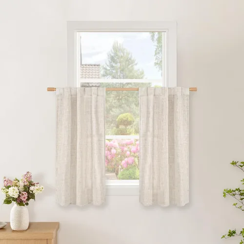 Vista 85 de BGment Cortinas cortas de lino marfil de 36 pulgadas de largo para ventanas de cocina, pequeñas cortinas texturizadas rústicas para café sobre