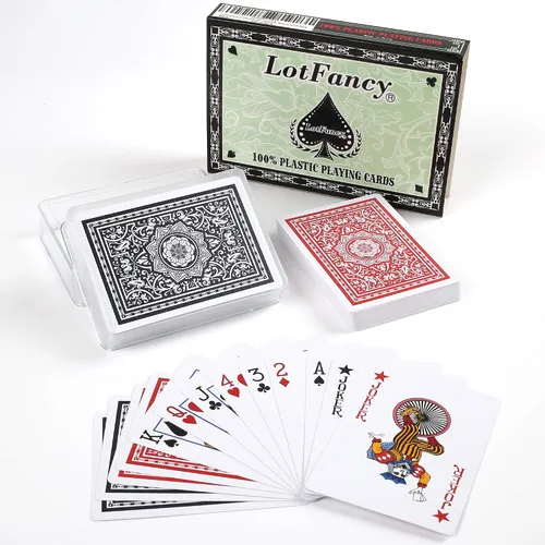 Vista 10 de LotFancy Tarjetas de juego de plástico, 2 barajas, tarjetas de póquer negras frescas con fundas de plástico, impermeables, índice estándar
