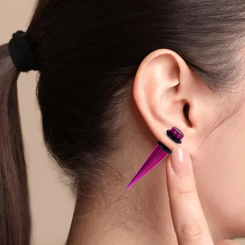 Vista 8 de Kit de estiramiento de orejas de silicona acrílica, 50 piezas cónicos ligeros, túneles y tapones para expansores de iniciación Juego de piercings