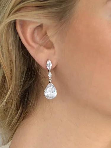 Vista 4 de Mariell Aretes colgantes de lágrima de cristal de circonita cúbica para boda, dama de honor, regalo de joyería de graduación, Metal Gema, Circonia