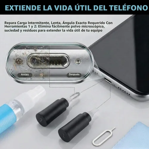 Vista 4 de Kit de limpieza para AirPod, kit de limpieza multiherramienta para iPhone, reparación y recuperación de teléfonos celulares iPhone y iPad (tipo C)